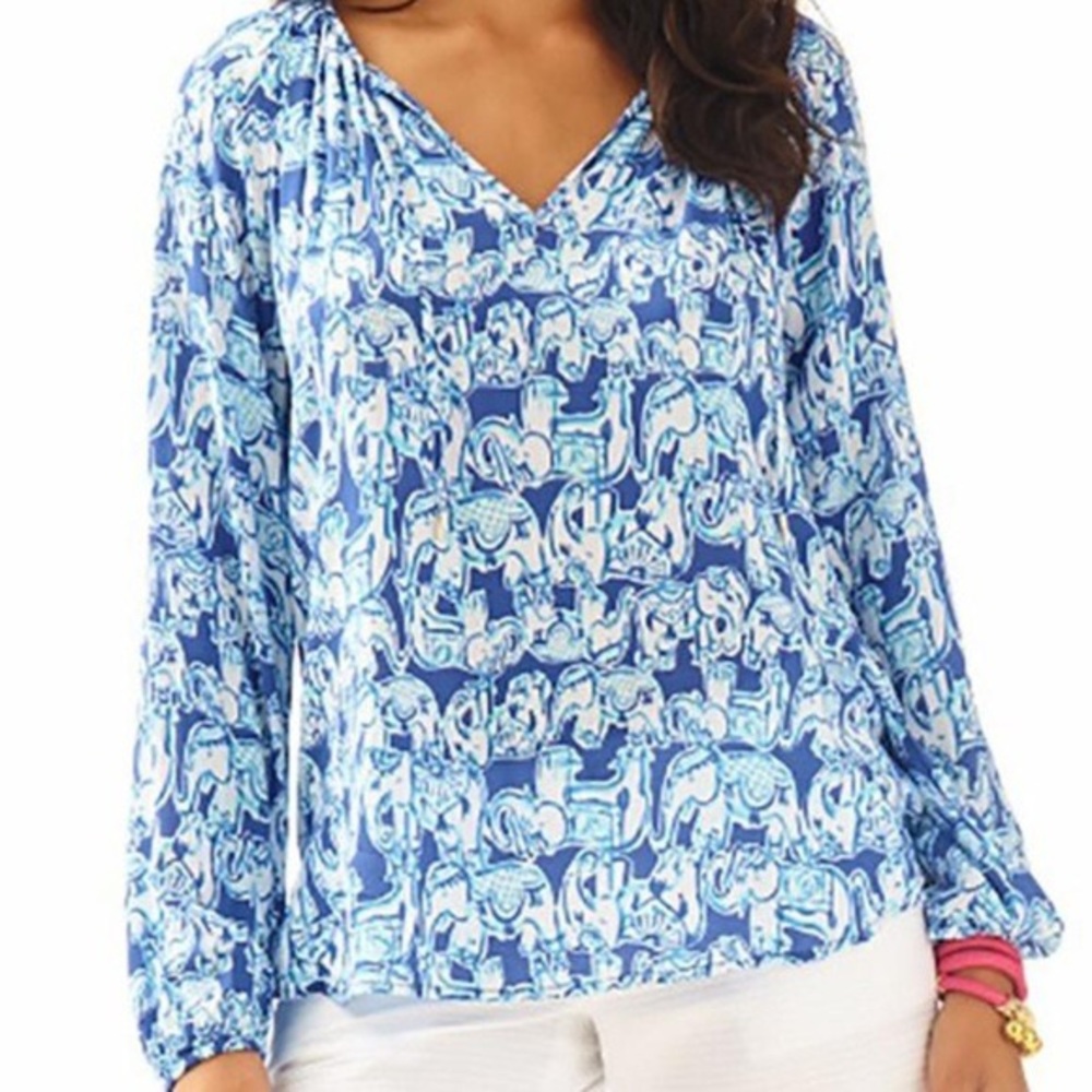 Lilly Pulitzer Willa Blouse Get Trunky Print